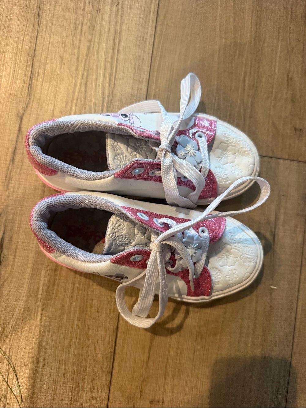 Disney White and Pink Floral Embossed Kids Sneakers